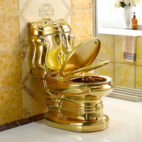 Ensemble de toilettes en céramique dorée de style européen de luxe, WC à deux pièces, lavage à jet d'eau