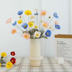 Bouquet de fleurs artificielles en soie, pavot floqué, haute simulation, décoration intérieure, accessoires de photographie de mariage - Product Image 1