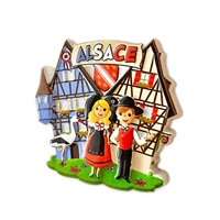 Aimant de réfrigérateur souvenir touristique personnalisé Alsace France, en polyrésine 3D, couple folklorique, cadeau de mariage, autocollant décoratif pour réfrigérateur