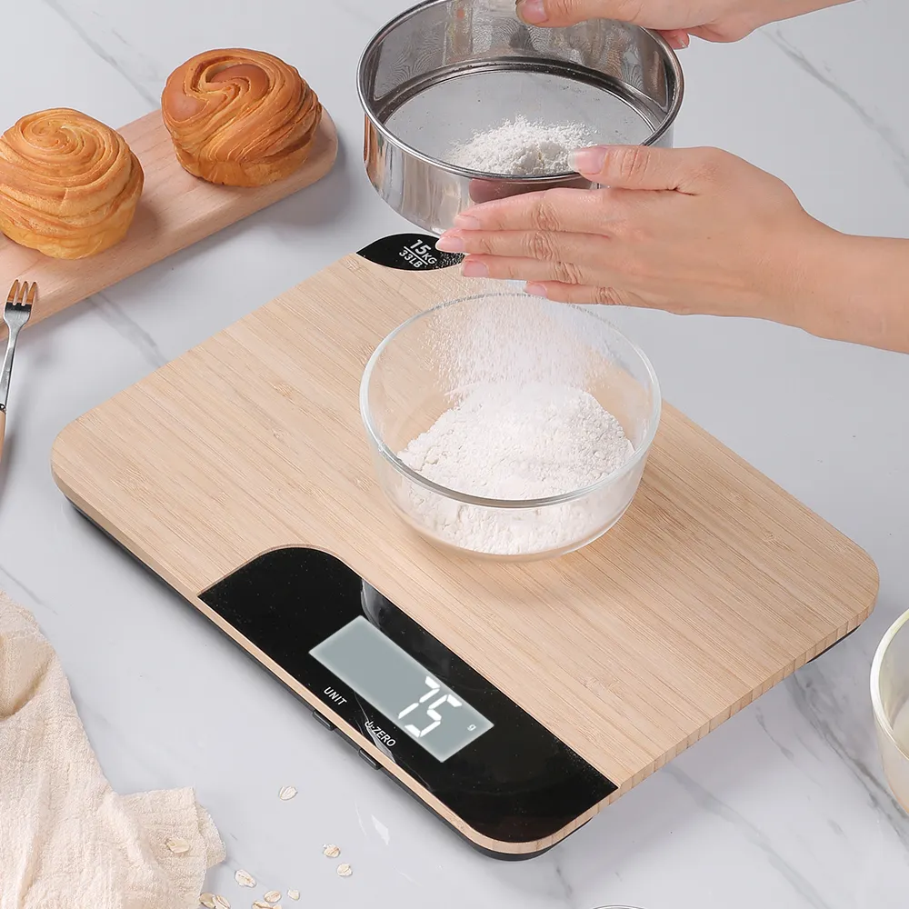 Водонепроницаемые кухонные весы, специальные цифровые весы с ЖК-дисплеем, перезаряжаемые кухонные весы, 15 кг, бамбуковые электронные кухонные весы