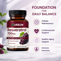 Capsules de Resvératrol Pureon, directement de l'usine, 100% pures et puissantes pour l'entretien cellulaire, complément alimentaire pour adultes