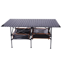 Table de Camping en rouleau de bois en aluminium, haut de gamme en aluminium, Table pliante réglable en hauteur, Table de pique-nique haute