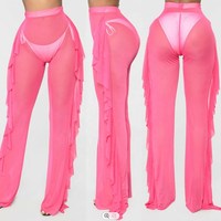 SFY736 2025 Pantalon sexy transparent tendance pour femmes, pantalon moulant sexy, superposition en maille, pantalon large, pantalon pour femmes, sexy