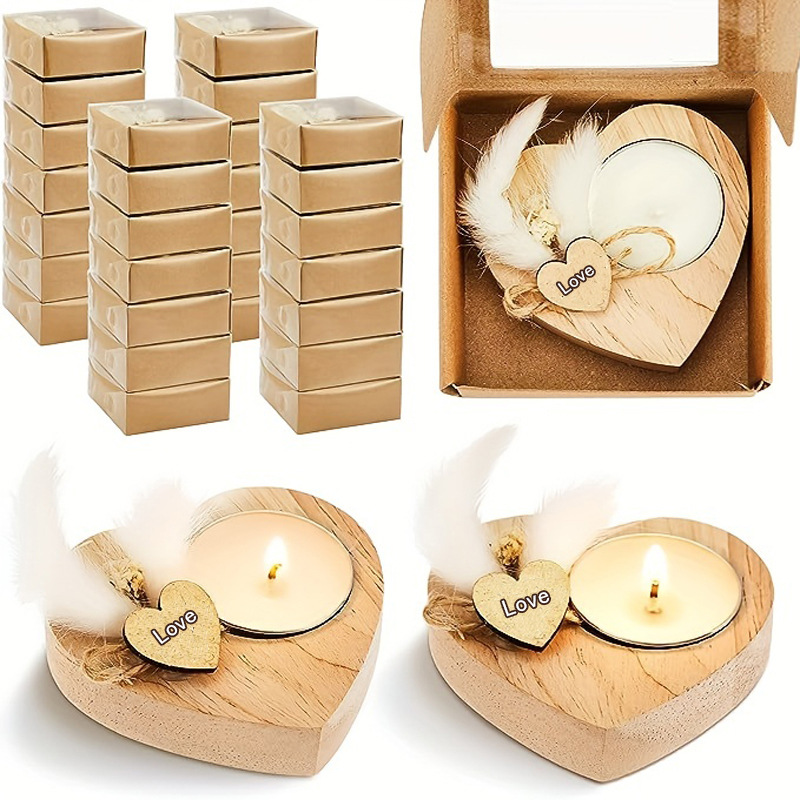 Heart Shaped Wood Tealight Candle Holder Bridal Shower Favors Wedding Guest Favors Gifts Anniversary Party Wood Favors Decor