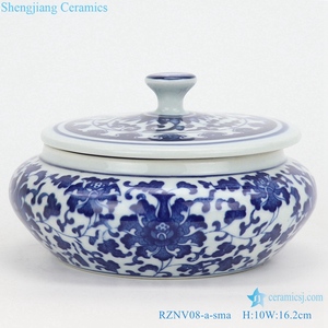RZNV08-b-big Barattolo in Ceramica Cinese Fatto a Mano con Motivo Floreale in Porcellana Blu e Bianca per Conservazione e Tè - Product Image 2