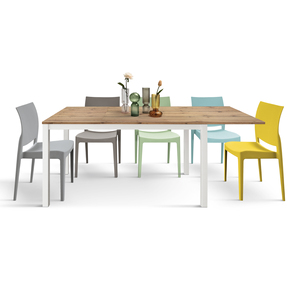 โต๊ะอาหารไม้โอ๊คแบบขยายได้ 120x80 ซม. ฐานโลหะสีขาว สำหรับใช้ภายใน - Product Image 5