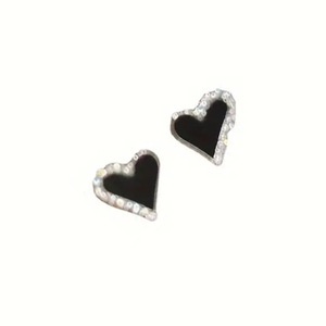 Orecchini a perno a forma di cuore da donna, effetto smalto con accenti di cristallo, accessori moda per uso quotidiano - Product Image 5