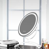 Miroir de maquillage rond intelligent à LED avec rotation infinie à 360°, écran d'affichage éclairé, cadre en métal et en verre, personnalisé