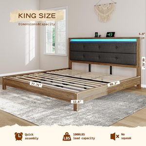 Nữ Hoàng khung giường, Nữ Hoàng Kích thước khung giường rắn bằng gỗ nền tảng với được xây dựng trong Trạm Sạc bọc đầu giường <span class=keywords><strong>LED</strong></span>, không có tiếng ồn - Product Image 2