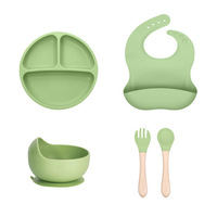 Ensemble de vaisselle pour bébé en silicone 5 pièces avec design personnalisé, assiette, bavoir, bol, cuillère, fourchette, tasse, ensemble d'alimentation pour bébé en silicone