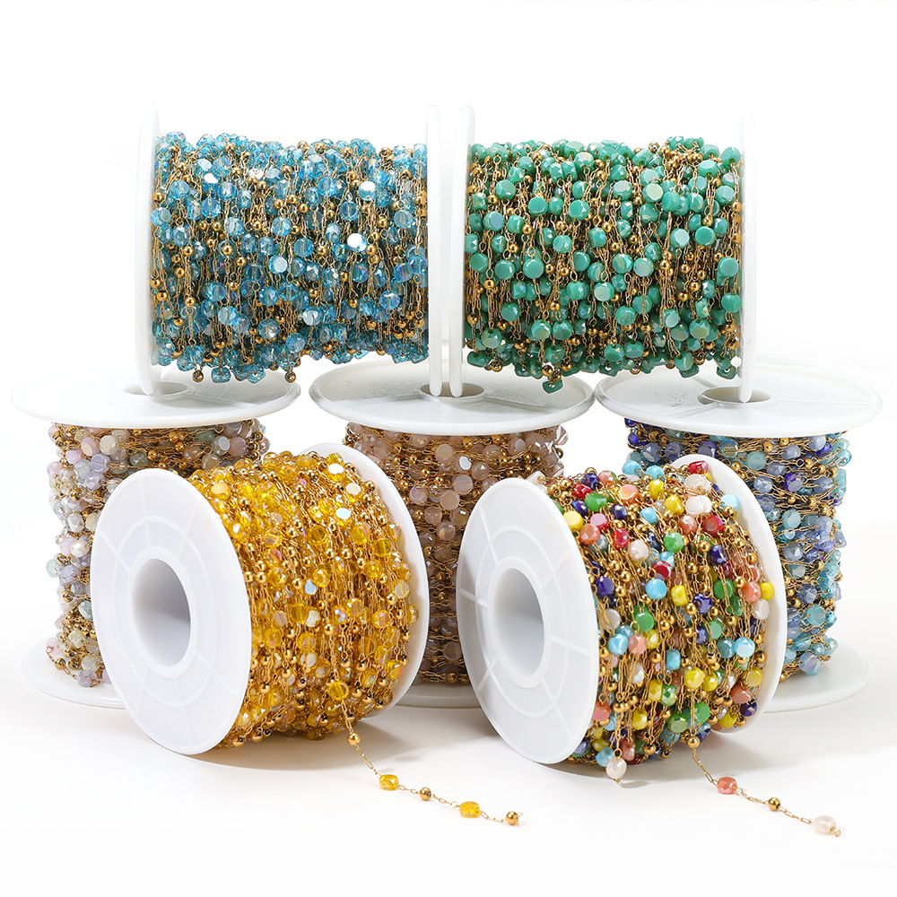 Waterproof Stainless Steel Crystal Beads 18k Gold Chains Bulk for DIY Jewelry Making Handcrafts Bracelet Necklace Findings