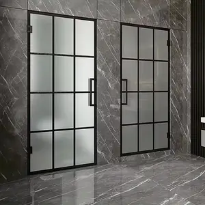 French Divided Pattern Shower Door Bathroom Black Pattern Shower Glass Door Soft Close Black Grid Shower Door