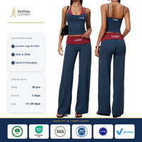 Ensemble de yoga brossé avec débardeur sans manches anti-transpiration et pantalon large, effet ventre plat et rehaussement des fesses, vêtements de sport, vente en gros OEM