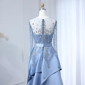Jancember SZ324 vente en gros asymétrique bleu ceinture strass sirène robes de soirée - Product Image 6