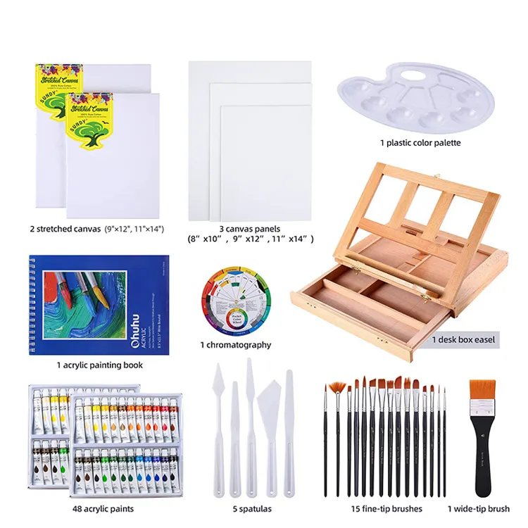 Groothandel Art Schilderij Kit 100 Katoen Canvas Acrylverf Set Voor Schilderen