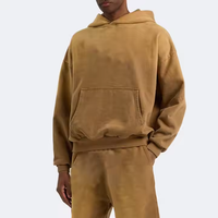 Ensemble court à capuche 100 % coton surdimensionné pour homme, survêtement respirant jaune sable, vente en gros, logo personnalisé, printemps automne