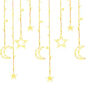 Luzes decorativas, cortina, estrela, corda solar piscante para exterior, LED cheia de estrelas