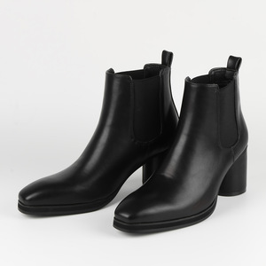 Black Genuine Leather Ankle <b>Boots</b> Shiny surface Pointed Toe Style Slip-On Anti-Slip Rubber Outsole Fashion wholesale - Product Image 1