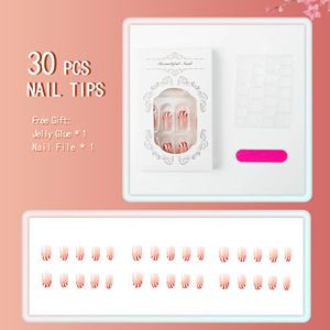 <span class=keywords><strong>Faux</strong></span> ongles à presser French Tip Candy Cane, base nude, rayures rouges et blanches, brillants, courts, carrés, pour usage quotidien et Noël - Product Image 4
