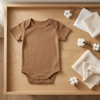 Baju Bayi Organik Bersertifikat GOTS, Romper Bayi Lengan Pendek Kancing Tekan, Warna Kuning