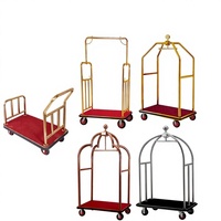 Chariot à bagages de luxe moderne en acier inoxydable pour hall d'hôtel, avec 4 roues et 3 étagères, idéal pour aéroports et concierges