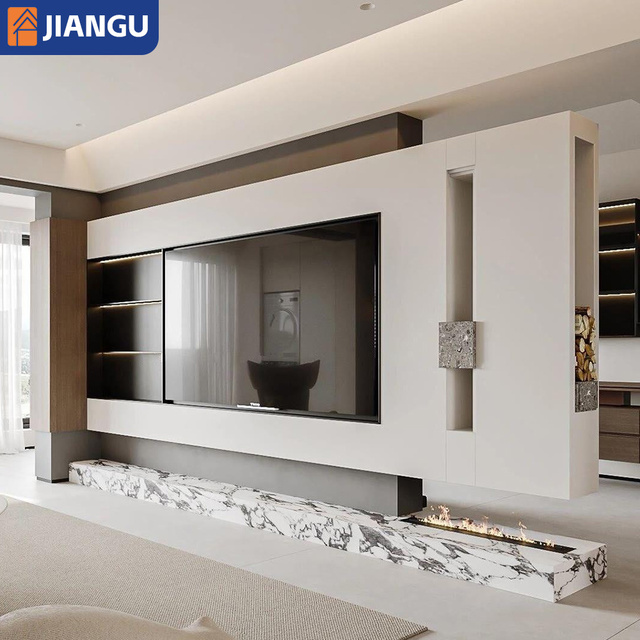 Wooden Modern-style TV Background Wall TV Cabinet with TV Stand, Wall Entertainment Center TV Stand, Living Room Furniture