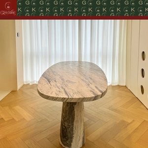 Table à manger ovale GOLDKING pour la salle à manger moderne, en <span class=keywords><strong>marbre</strong></span> veiné gris clair, base monolithique à double cône, OEM ODM Direct - Product Image 5