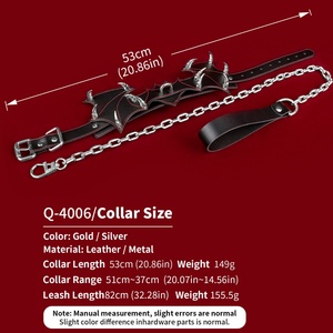ปลอกคอหนังดีไซน์ใหม่สไตล์ BDSM ลายปีศาจน้อย พร้อมโซ่ถอดได้ สีเงินหรือสีทอง สำหรับผู้ใหญ่ - Product Image 6