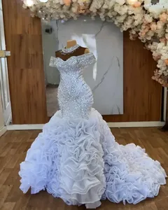 Nuevo Vestido de Novia Africana 2026, Vestido de Sirena de Organza con Cuentas de Cristal y Volantes en Cascada para la <span class=keywords><strong>Ceremonia</strong></span> Aso Ebi - Product Image 2
