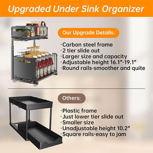 2 Tier Expandable Under Sink Kitchen <strong>Cupboard</strong> Cabinet Pull-Out Drawers Storage Cabinet Organizer Adhesive <strong>Spice</strong> Storage <strong>Rack</strong> - Product Image 5