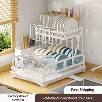 Égouttoir à vaisselle métallique double couche multifonctionnel pour comptoir de cuisine, support pour bols et baguettes, rangement pour ustensiles de cuisine et planche à découper