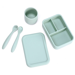 Portable Food Grade Silicone <b>Lunch</b> <b>Box</b> Microwave Safe Compartmentalized Airtight Rectangle Solid Color For All - Product Image 4