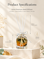 Coffret Cadeau Diffuseur à Bâtonnets 120ml Liquide Bouteille Fleurs Séchées Parfum d'Ambiance Longue Durée 60 Jours Rose Orange Sûr pour Enfants Écologique