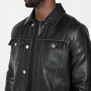 سترة أصلية أصلية من الجلد النباتي الأسود بأكمام طويلة للرجال - Product Image 6