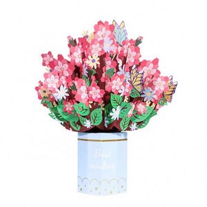 Cartes pop-up en papier découpé au laser, bouquet de fleurs 3D, fleurs de cerisier roses - Product Image 1