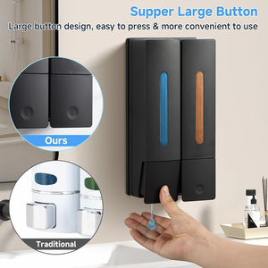 ZHUO AO Dispenser <span class=keywords><strong>da</strong></span> Parete Grande a 2 Scomparti 400ML per Shampoo e Balsamo, Nero, per Bagno e Hotel, Senza Foratura - Product Image 2