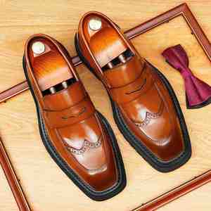 Nouvelles Chaussures en Cuir Haut de Gamme pour Hommes, Sur Mesure, Style Business Décontracté, à Bout Large, en Cuir de Vachette Pleine Fleur Poli à l'Anglaise - Product Image 2