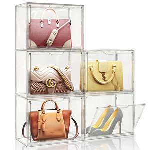 Boîte de rangement transparente en <span class=keywords><strong>plastique</strong></span> empilable pour sacs à bandoulière, anti-poussière, avec ouverture magnétique, présentoir transparent pour sacs à main de femme - Product Image 1