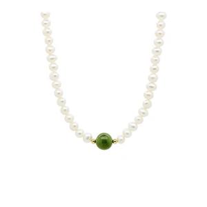 Collier en perles rondes d'eau douce de luxe Indigo Naturals, petit collier en jade de Hotan, design automne-hiver, sensation de luxe léger - Product Image 5