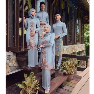 SIPO Eid Đầm Baju Kurung Lụa Satin Hiện Đại Đầm Nữ Cổ Tròn Có Khóa Kéo Phi Tiêu Malaysia Baju Kurung