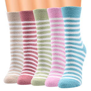New Fashion <strong>Fuzzy</strong> Striped <strong>Warm</strong> Winter Tube Women's Fluffy Thick <strong>Socks</strong> Cozy Home Ankle <strong>Socks</strong> for Women - Product Image 1
