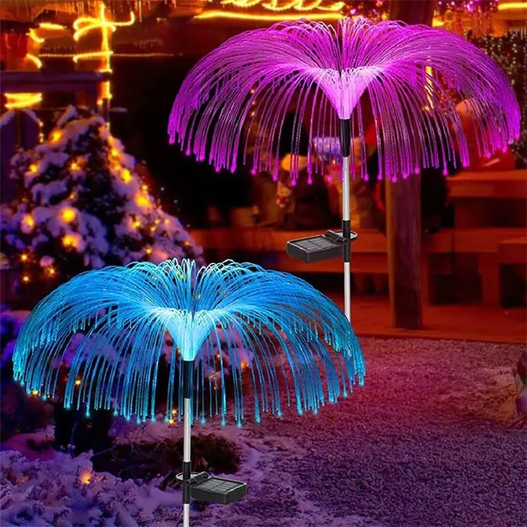 Christmas Decor 7 Color Changing Optical Fiber Lawn Outdoor Decoration Ground Plug Lamp Jellyfish Solar Powered Light