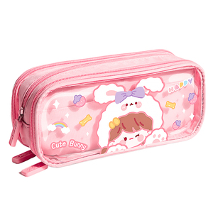 Fournitures scolaires, étui à crayons transparent uniquement pour les élèves, toile, dessin animé, papeterie mignonne, boîte à crayons en toile, belle, grande capacité - Product Image 4