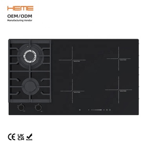 CE Certificate OEM Manufacturer Built-In Induction and Gas <b>Stove</b> with 2 Gas and 4 Burners Black Glass - Product Image 1