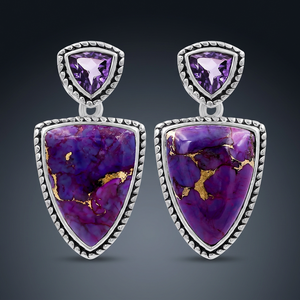Pendientes Colgantes de Plata de Ley 925, Diseño Vintage con Turquesa Morada, para Mujer, Joyería para Fiestas - Product Image 3