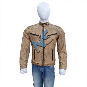 Nabtay Sports <b>Men's</b> Brown <b>Leather</b> Moto <b>Jacket</b> NS-SWY4 Windproof Stand Collar Zipper Front Slim Fit Solid Color Autumn Wear - Product Image 1