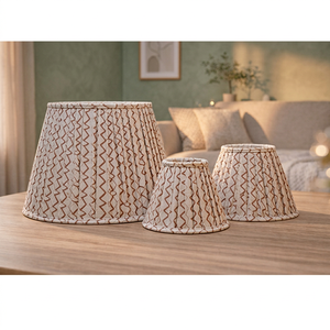 Abat-jour en tissu à imprimé géométrique en zigzag |   Abat-jour plissé en lin viscose naturel et terre cuite |   Couvre-lampe de table et de sol - Product Image 3