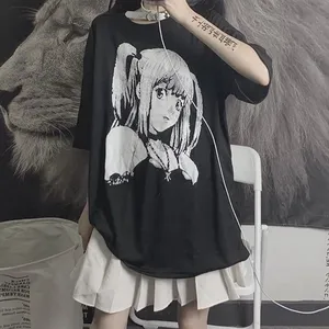 Anime Graphic T Shirts Femmes 2024 Summer Japanese Style Alt Clothes Aesthetic E Girl Top Mujer Black Gothic Tee Shirt