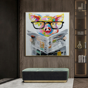 Mintura fait à la main toile peintures à l'huile personnalisé en gros maison décorative Pop Art décoration murale journal lecture <span class=keywords><strong>cochon</strong></span> dessin animé - Product Image 3