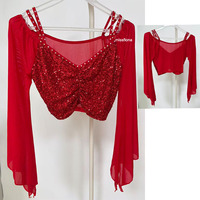 Tenue de danse du ventre pour femmes avec des perles scintillantes : Ensemble de costume de danse du ventre en 2 pièces avec haut à paillettes et jupe à fente haute pour les spectacles sur scène
